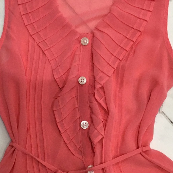 Banana Republic FO sheer sleeveless button front w/tie waist blouse, pink XSP - Picture 3 of 15